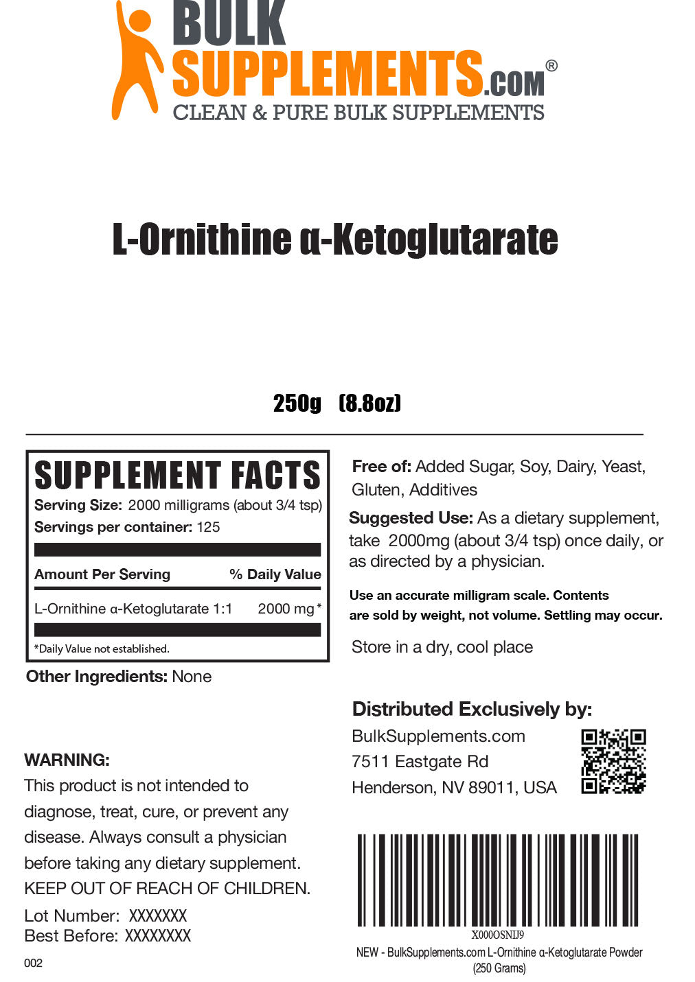 Supplement Facts L-Ornithine a-Ketoglutarate