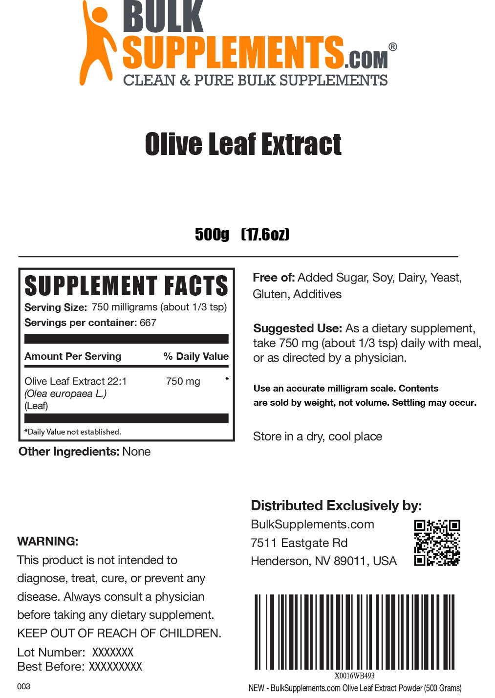 Supplement Facts Olive Leaf Extract