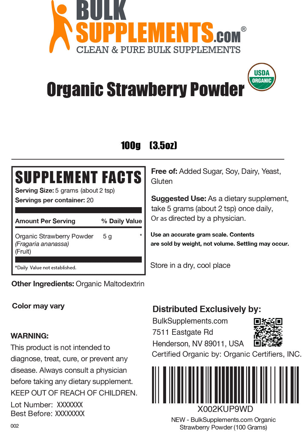 Organic Strawberry Powder supplement facts
