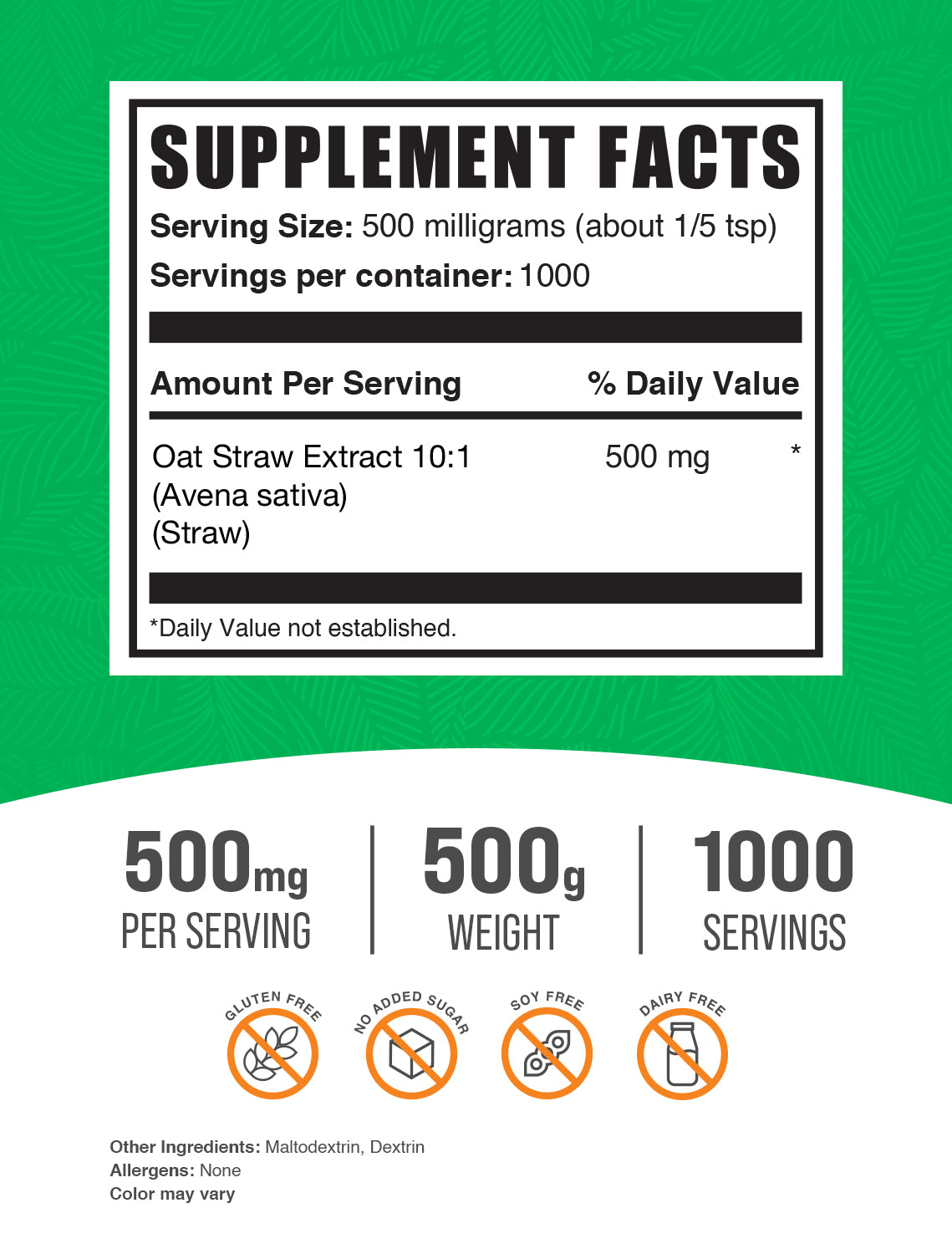 Oat Straw Extract Powder 500g Label