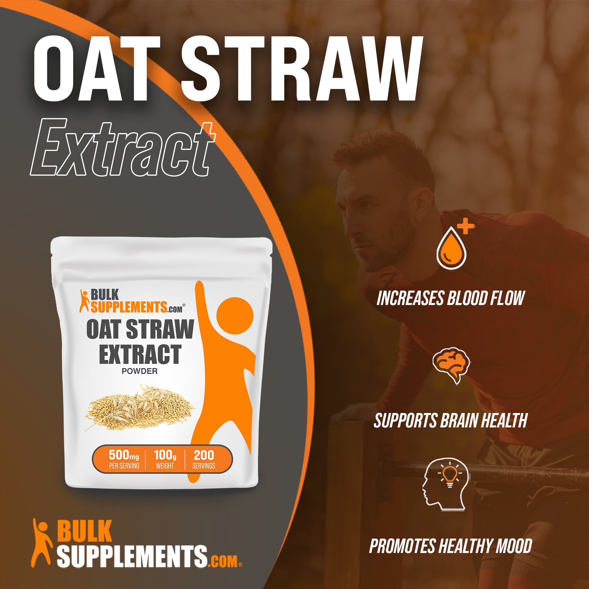 Benefits of Oat Straw Extract: increases blood flow, supports brain health, promotes healthy mood