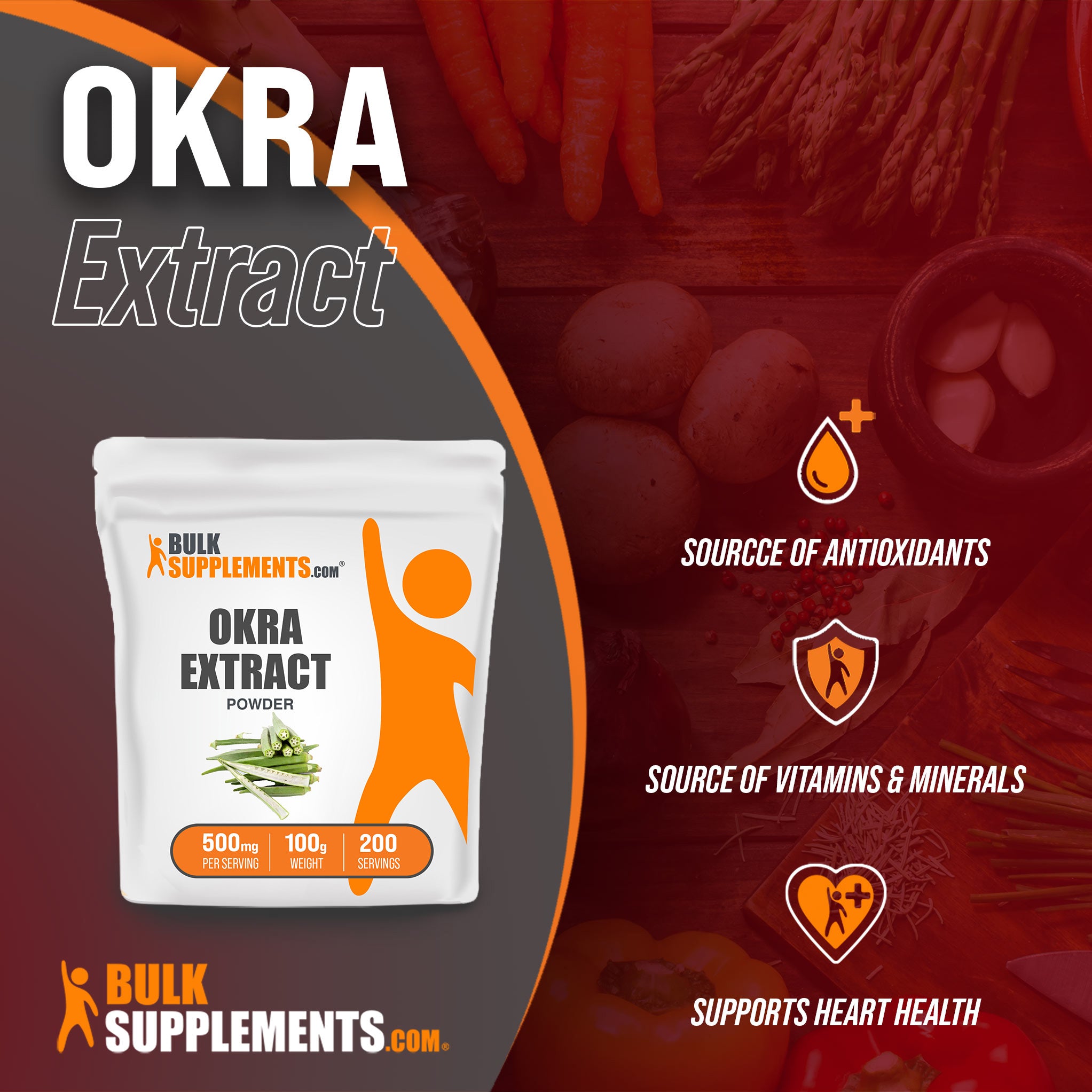 Benefits of Okra Extract: source of antioxidants, source of vitamins and minerals, supports heart health