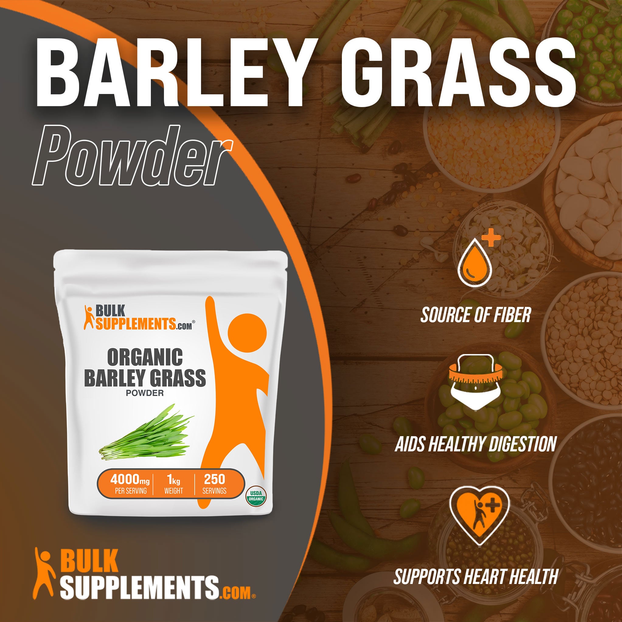 Organic Barley Grass Powder from Bulk Supplements for a healthy heart and digestion