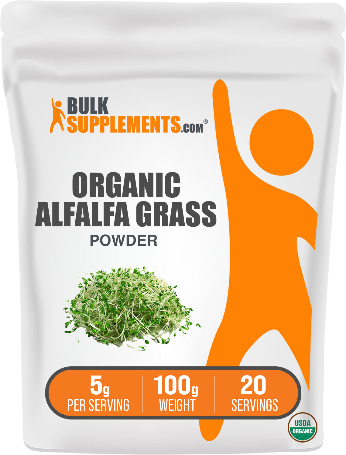 BulkSupplements.com Organic Alfalfa Grass Powder 100G Bag