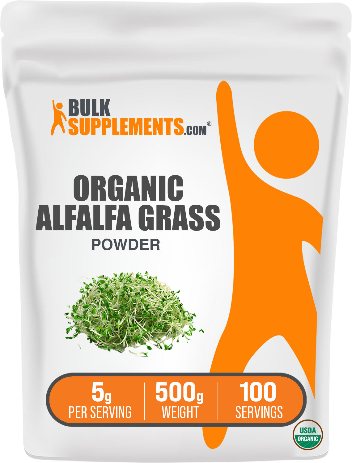 BulkSupplements.com Organic Alfalfa Grass Powder 500g Bag