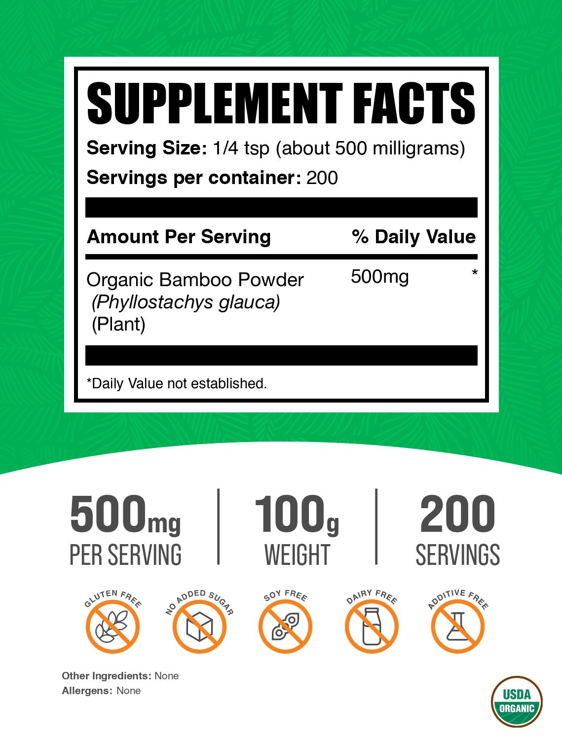 Organic Bamboo Powder 100g Label