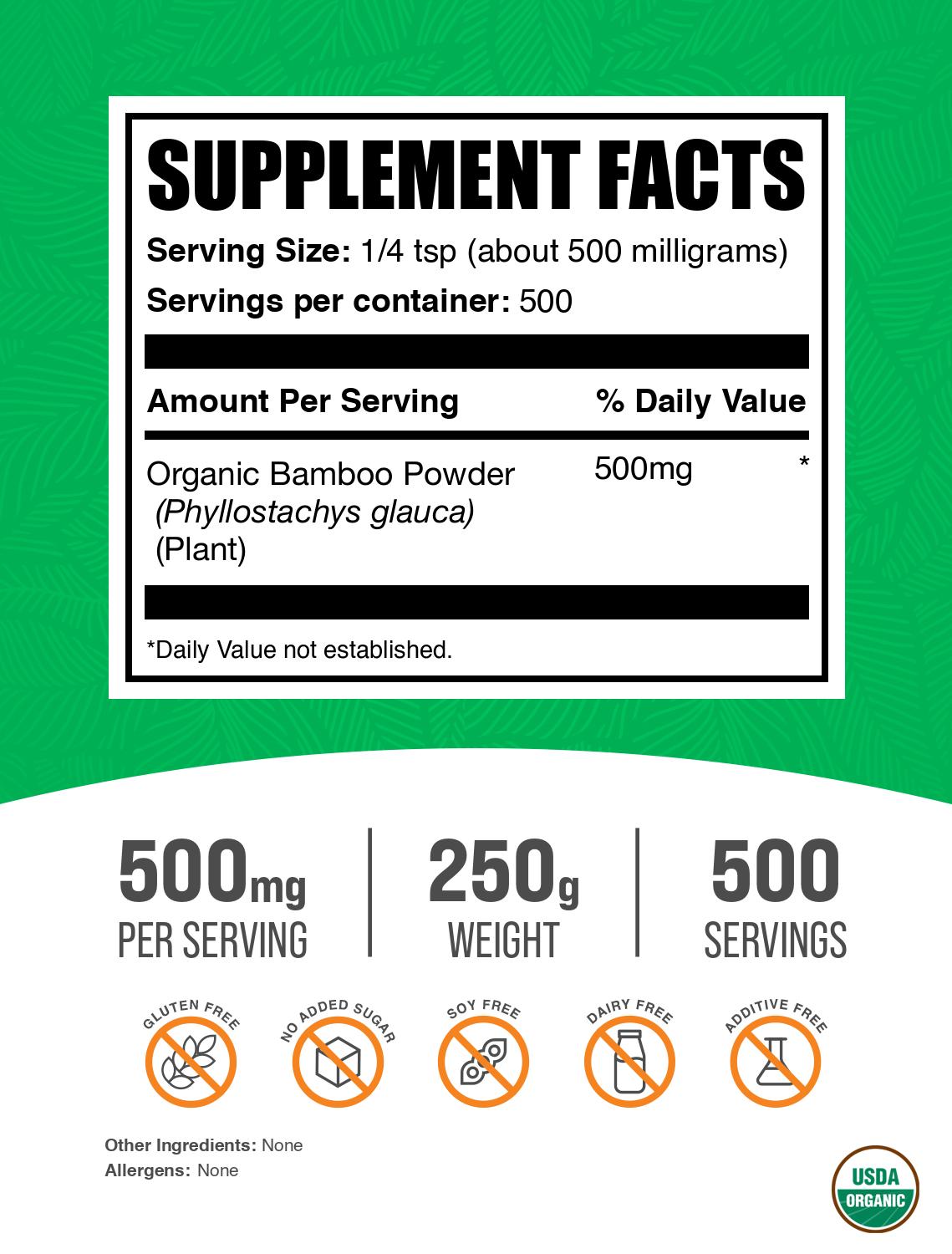 Organic Bamboo Powder 250g Label