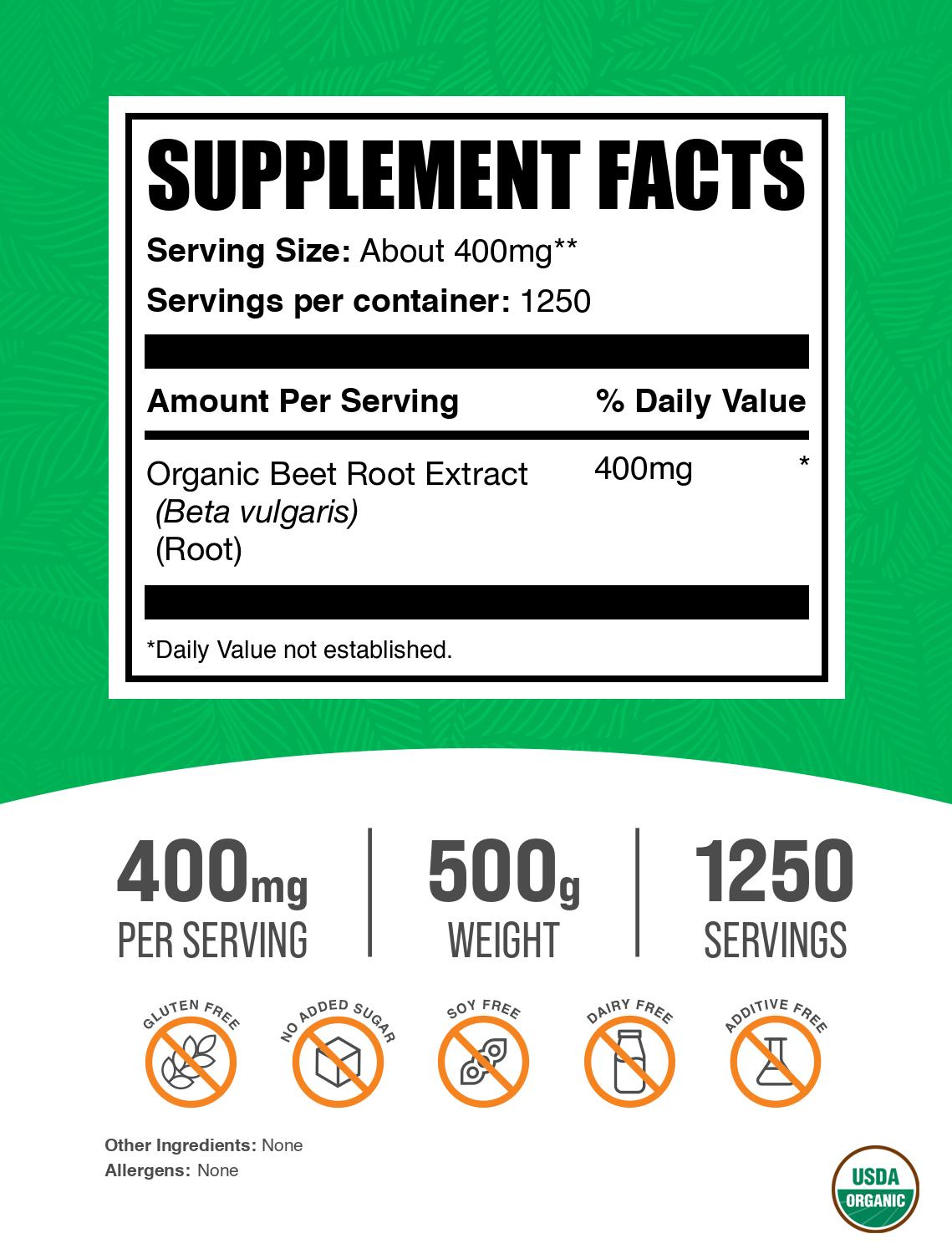 Beet root extract powder label 500g