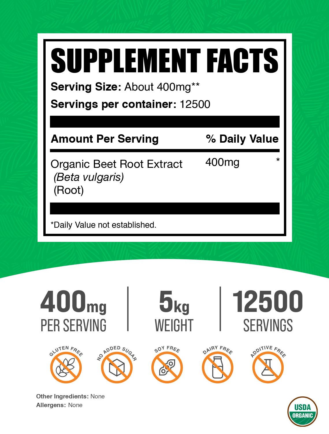 Beet root extract powder label 5kg