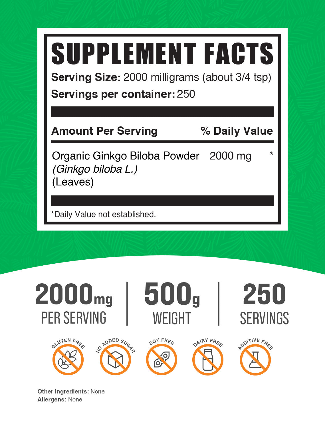 Organic Ginkgo Biloba Extract powder label 500g