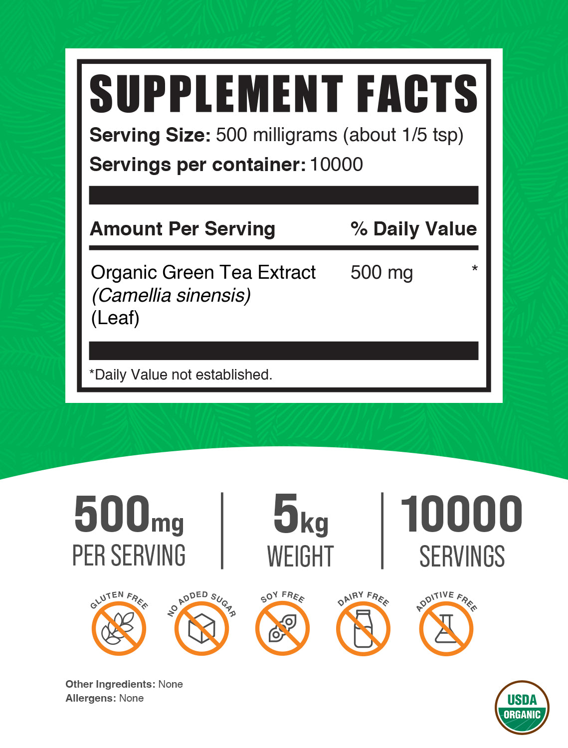 Organic green tea extract powder label 5kg