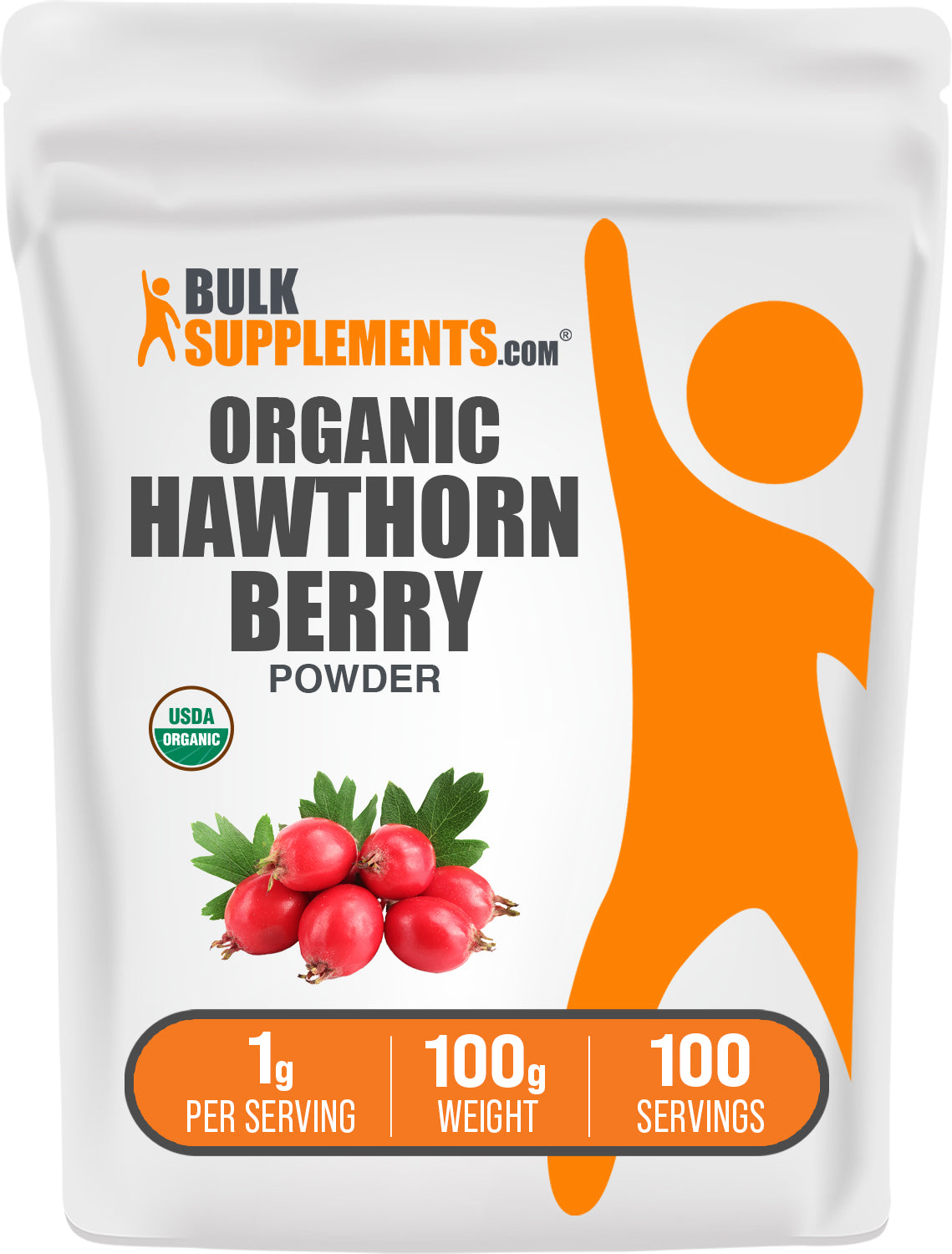 BulkSupplements.com Organic Hawthorn Berry Powder 100g bag image