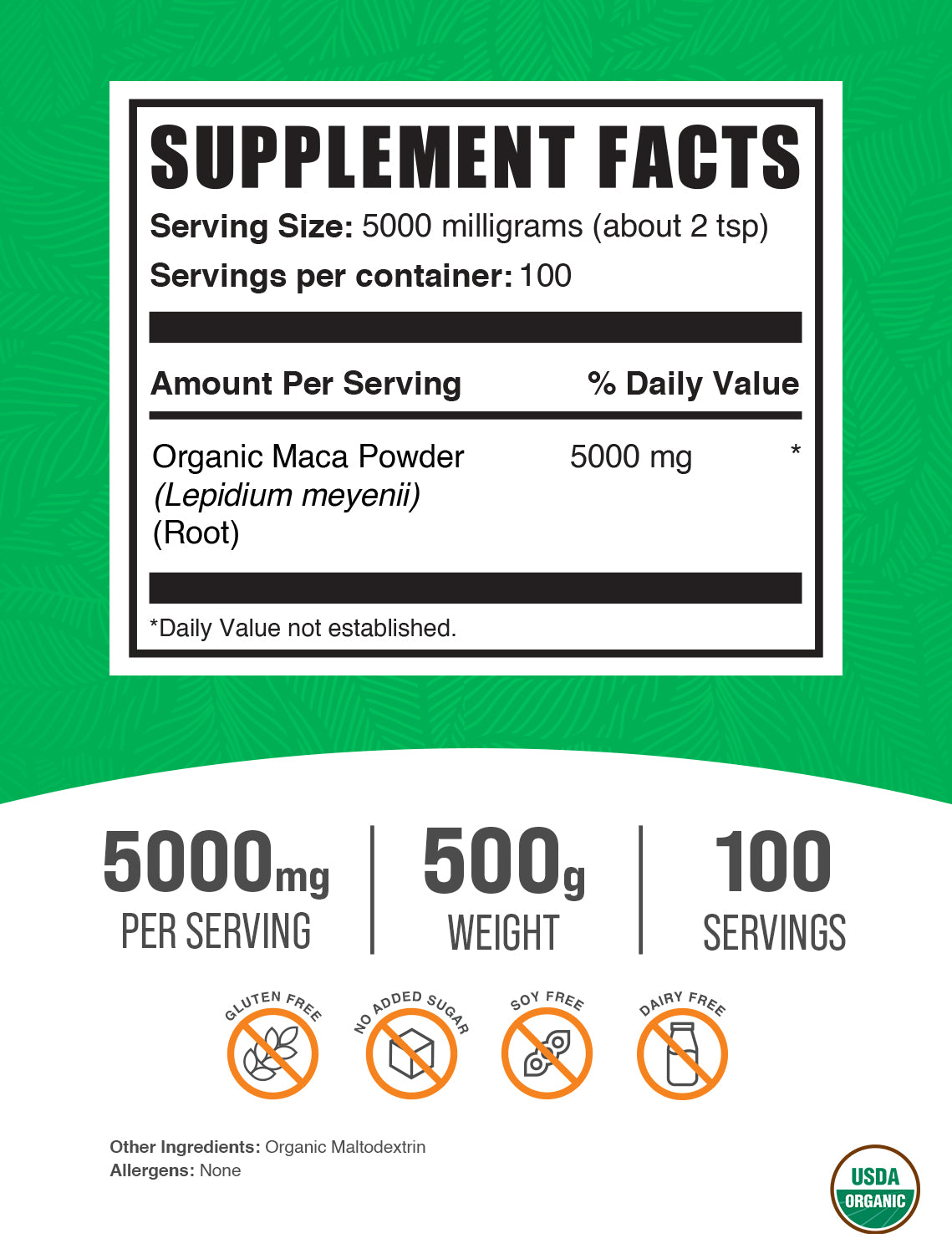 Organic Maca powder label 500g