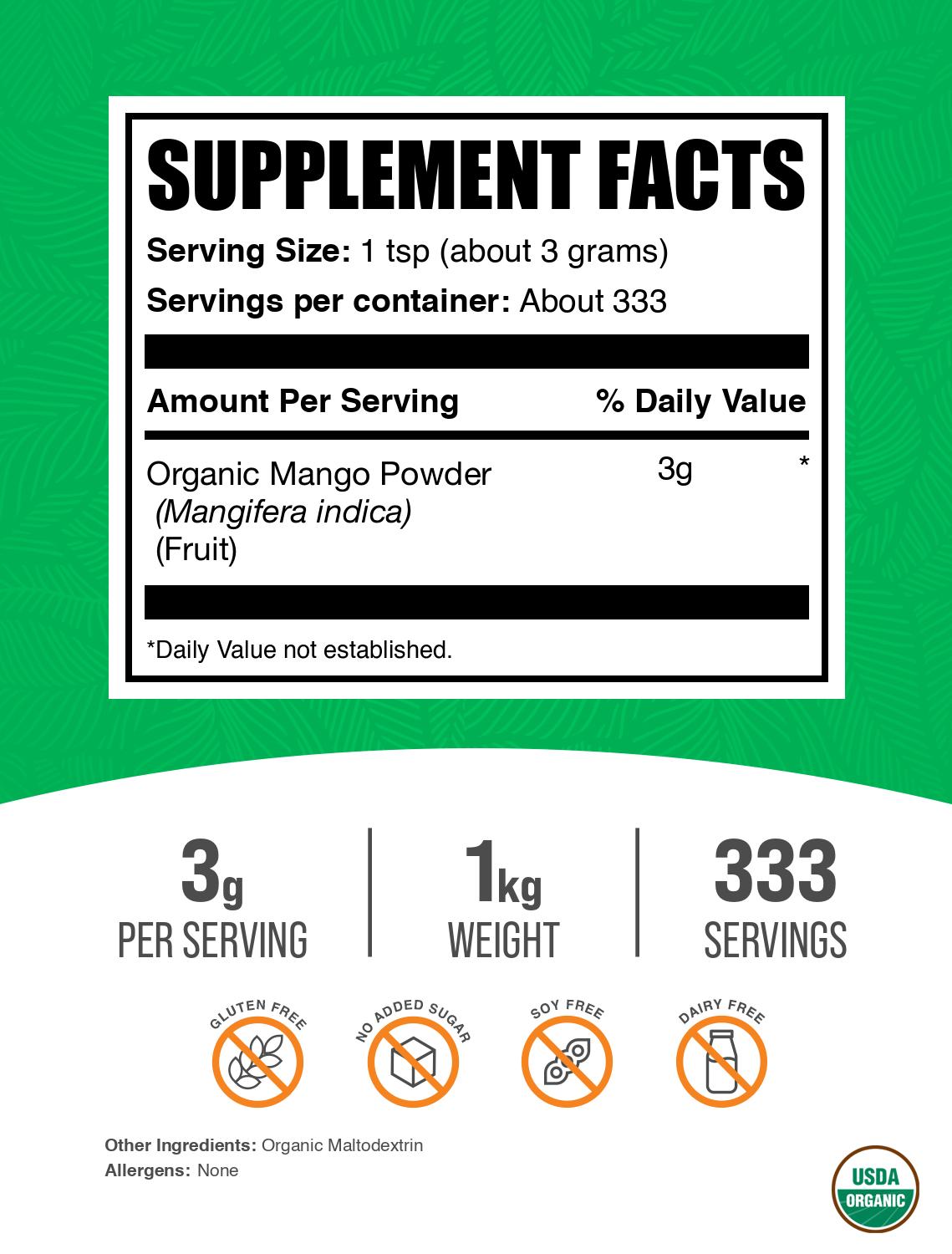 Organic mango powder label 1kg