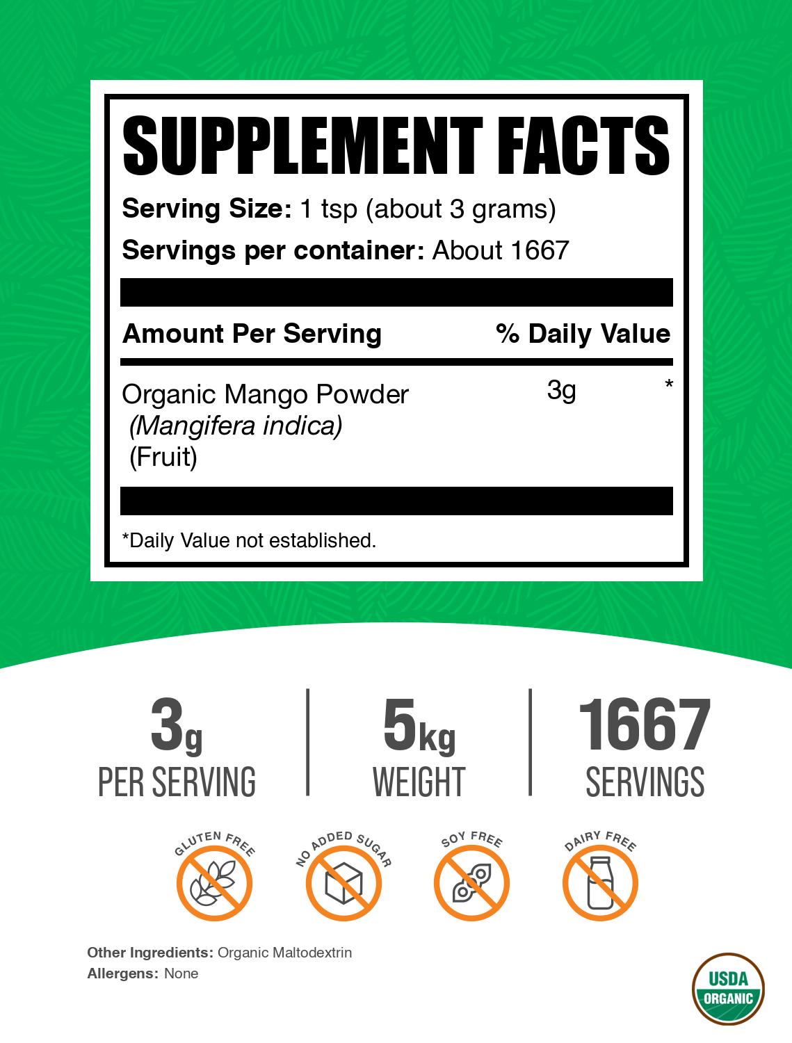 Organic mango powder label 5kg