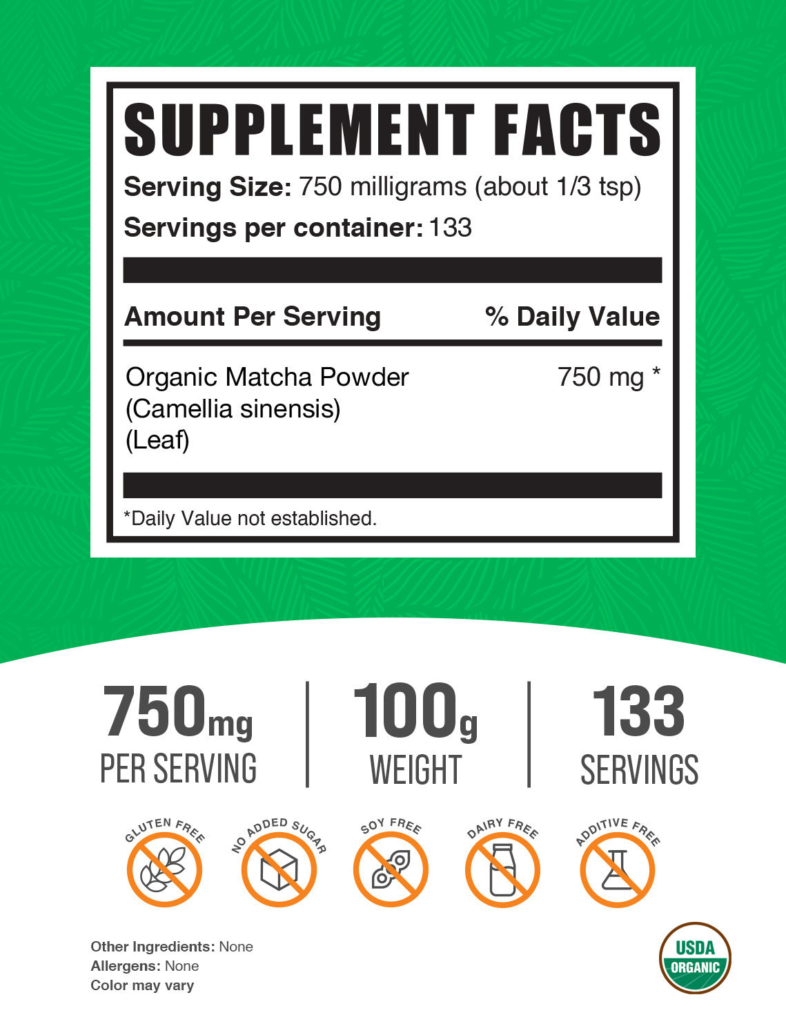 Organic Matcha Powder 100g Label