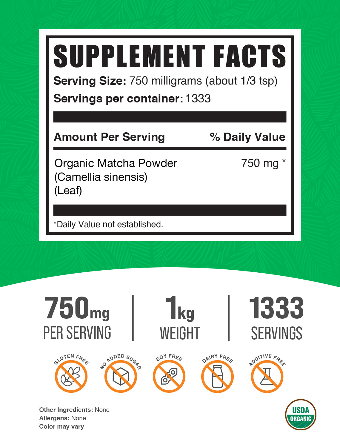 Organic Matcha Powder 1kg Label