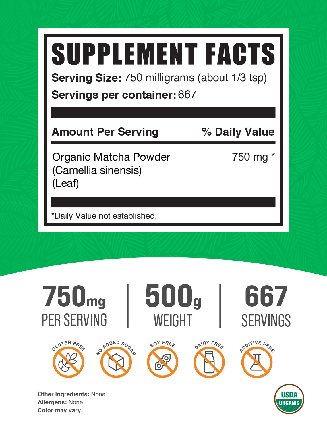 Organic Matcha Powder 500g Label