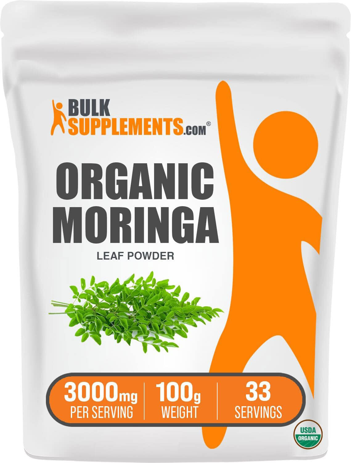 BulkSupplements Organic Moringa Leaf Powder 100g Bag