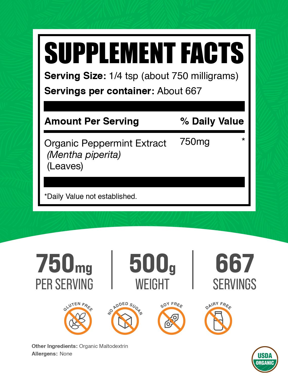 Organic Peppermint Extract Powder 500g Label