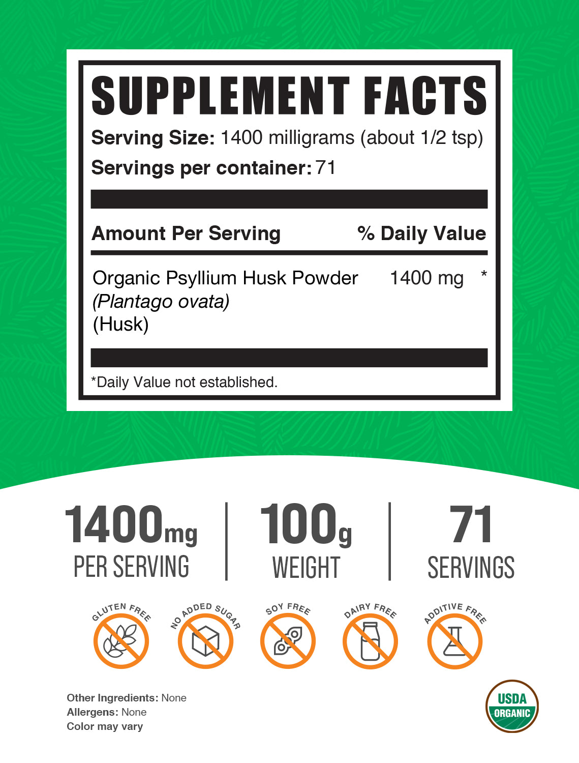 Organic Psyllium Husk Powder 100g Label