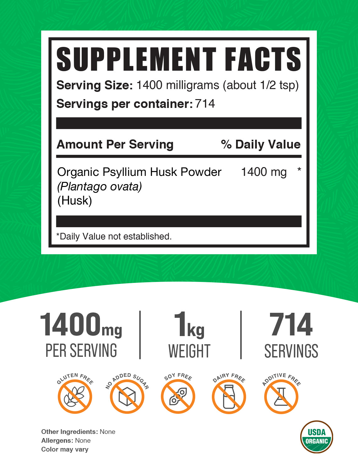 Organic Psyllium Husk Powder 1kg Label