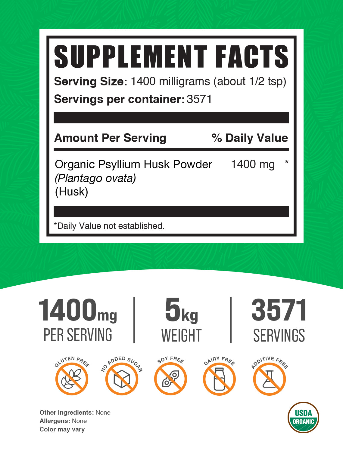 Organic Psyllium Husk Powder 5kg Label