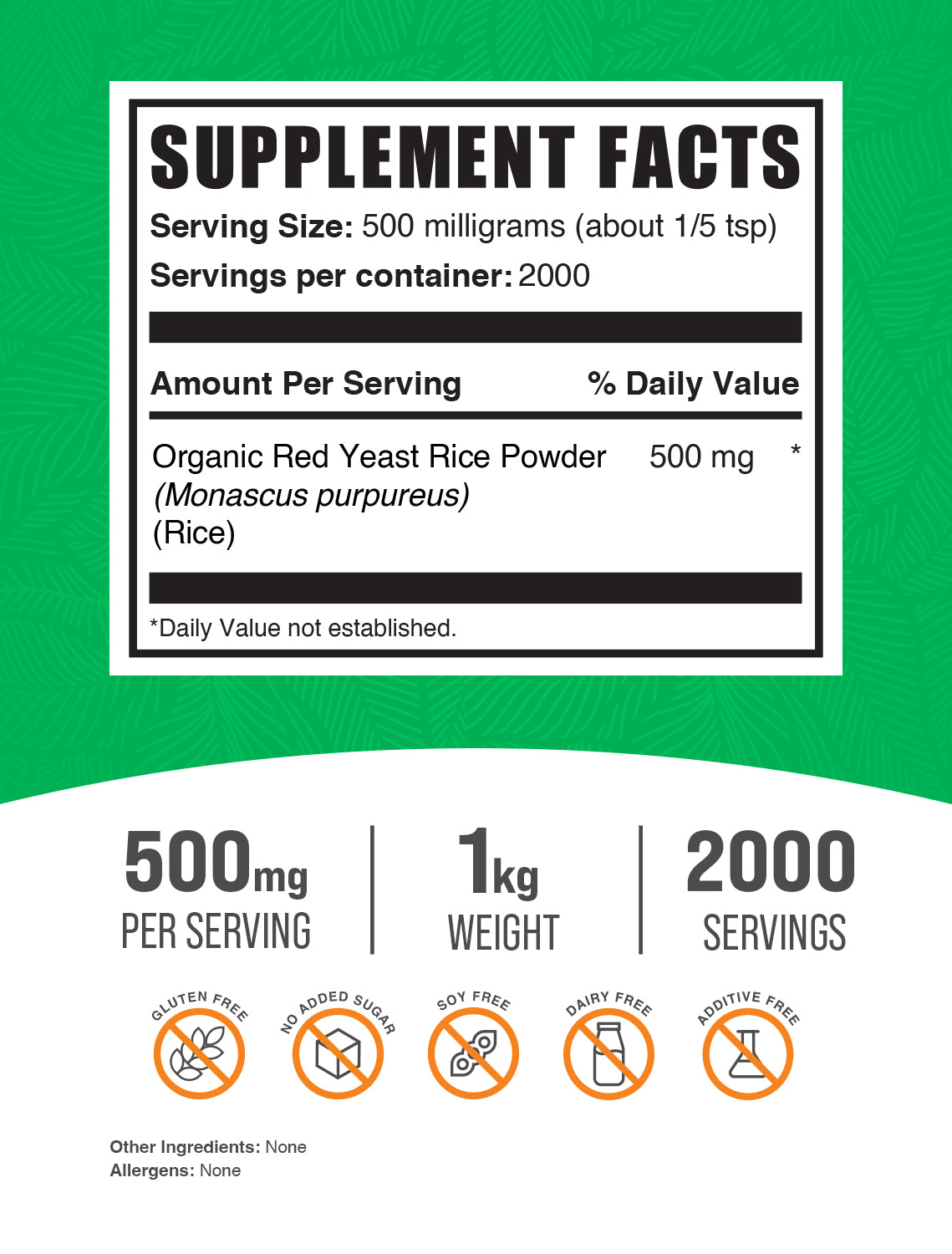 Organic red yeast rice powder label 1kg