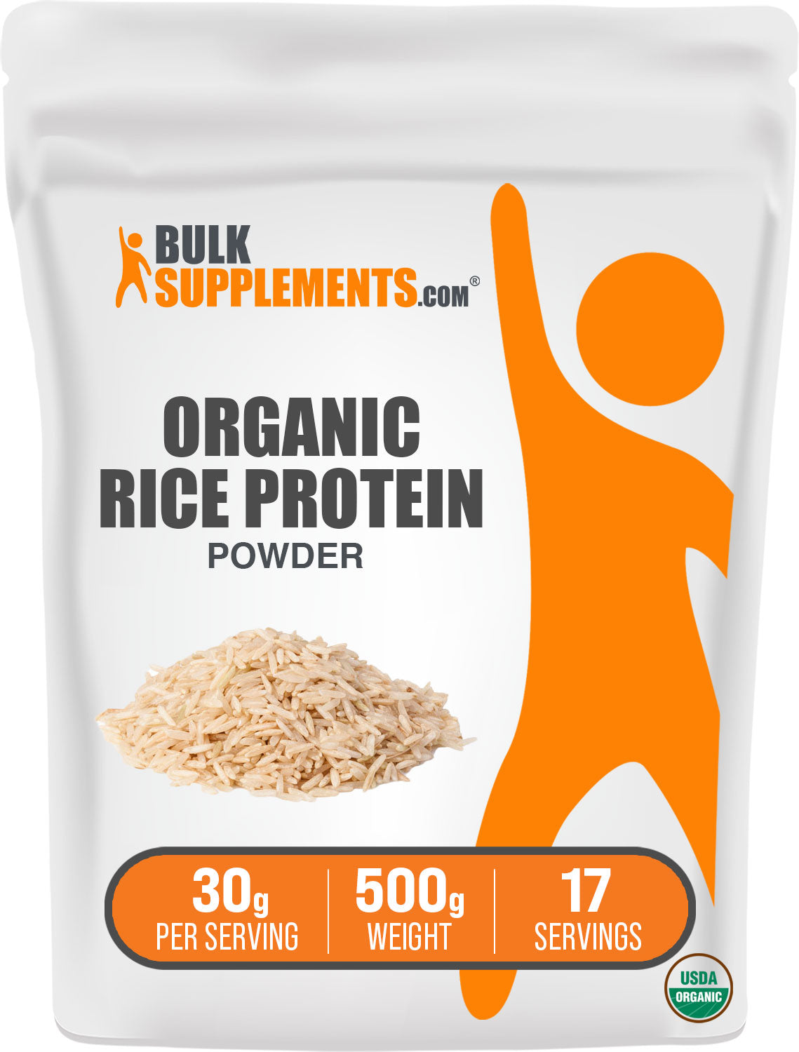 BulkSupplements.com Organic Rice Protein Powder 500g Bag