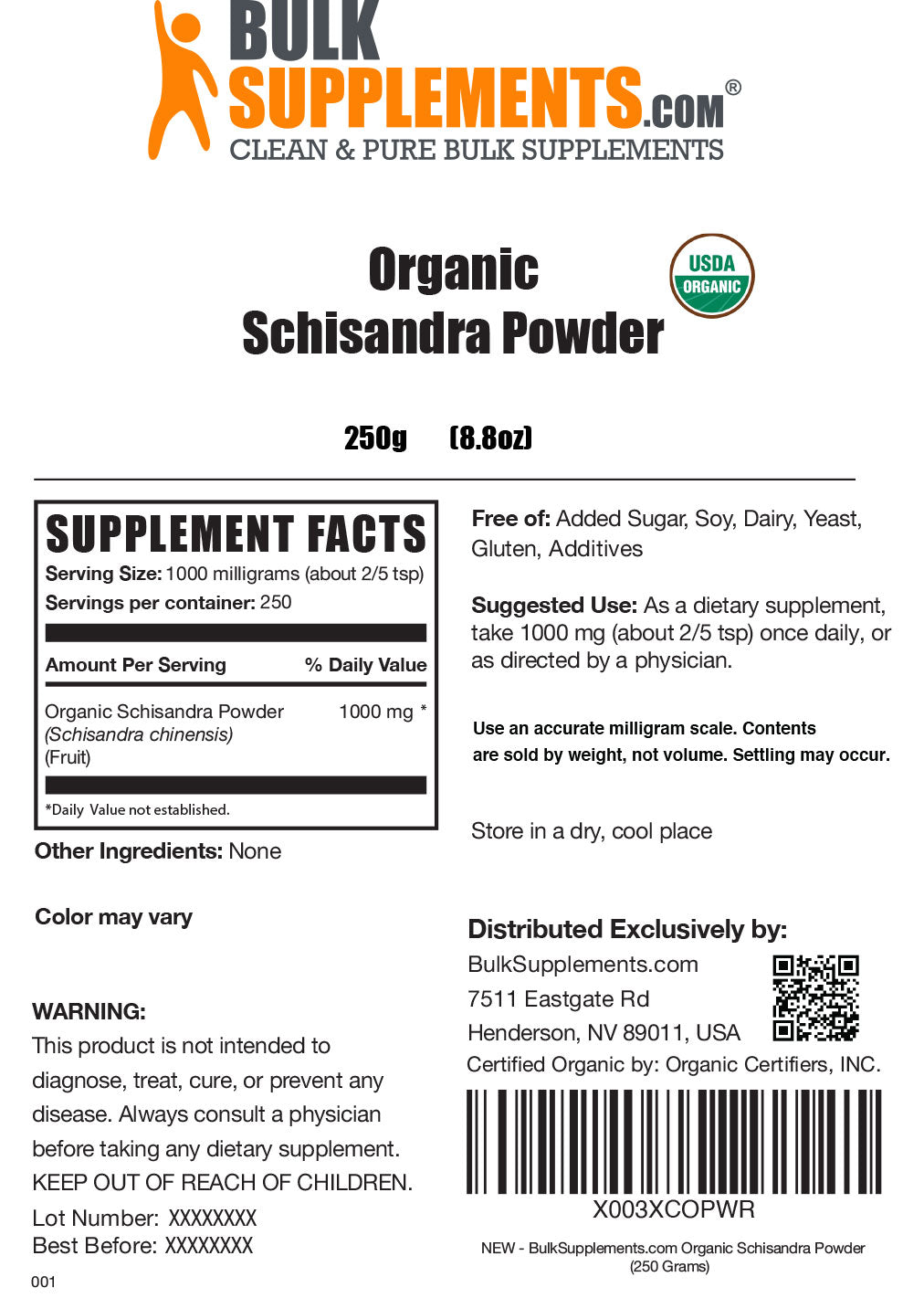 Organic Schisandra Powder label 250g