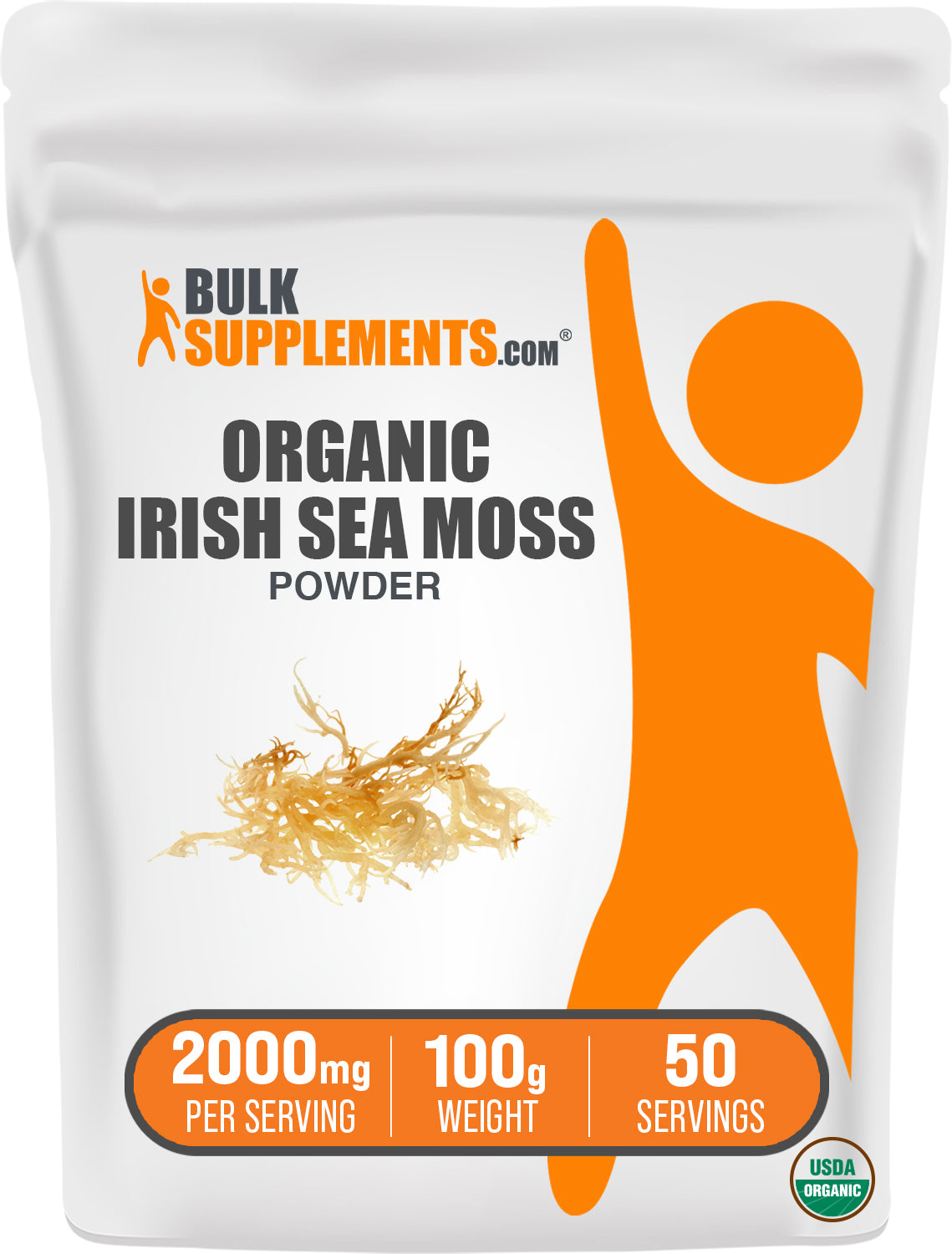BulkSupplements.com Organic Irish Sea Moss Powder 100g Bag