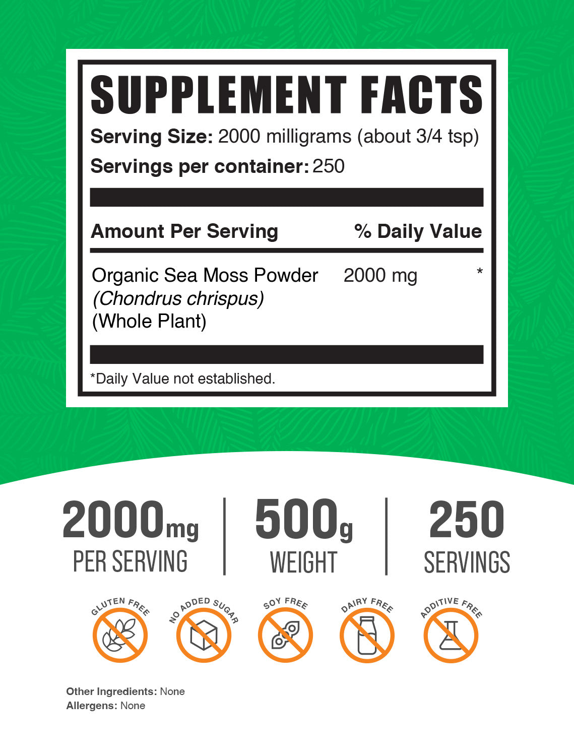 Organic Sea Moss powder label 500g