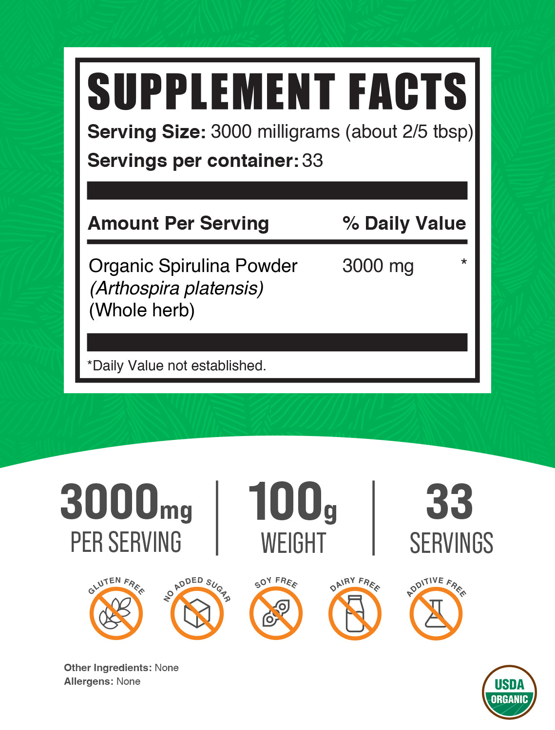 Supplement Facts Organic Spirulina Powder