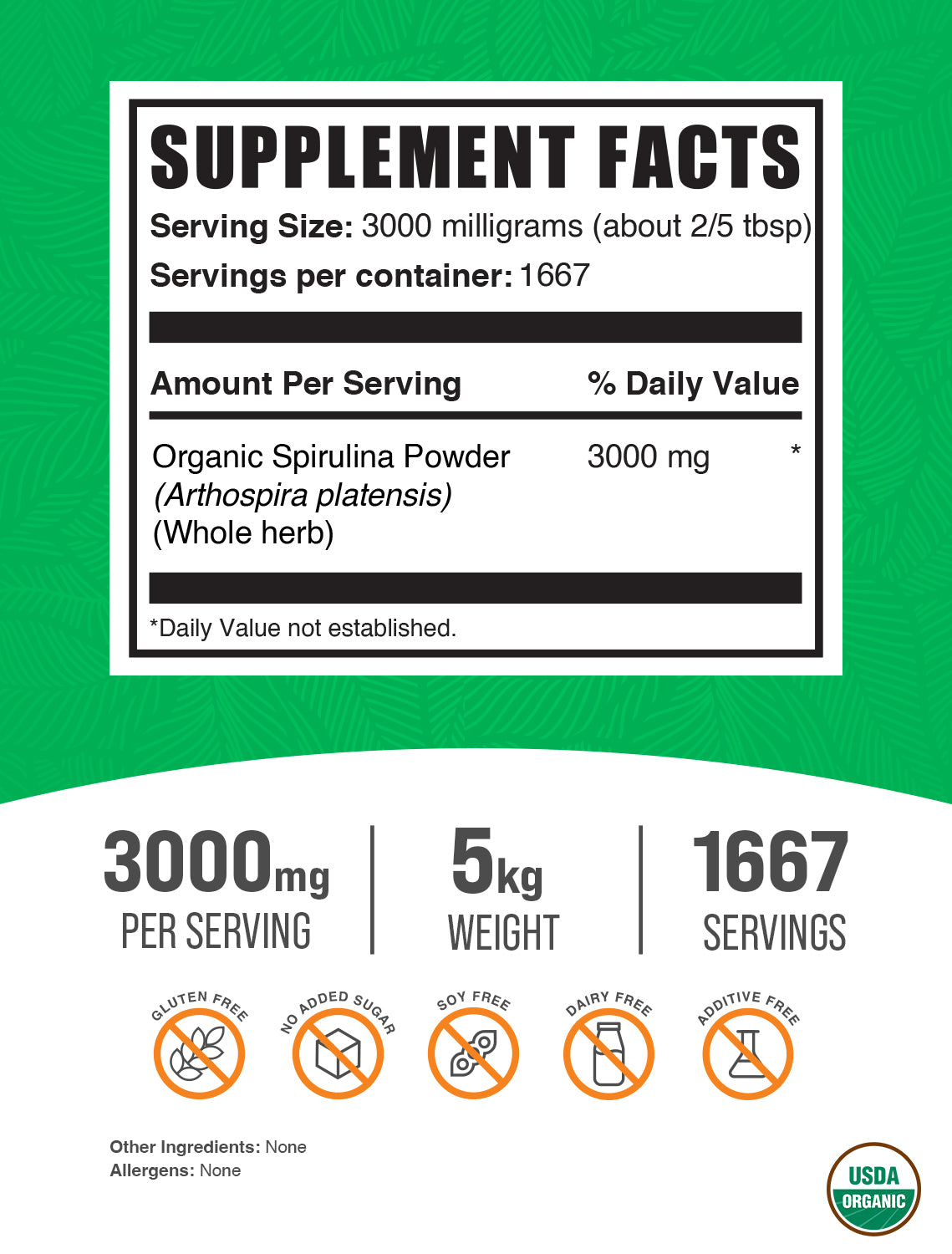 Supplement Facts Organic Spirulina Powder