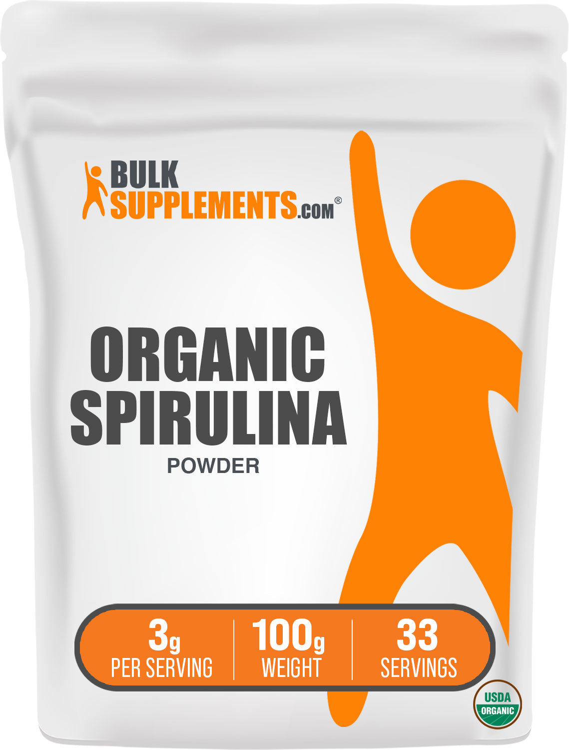 BulkSupplements.com Organic Spirulina Powder 100g Bag
