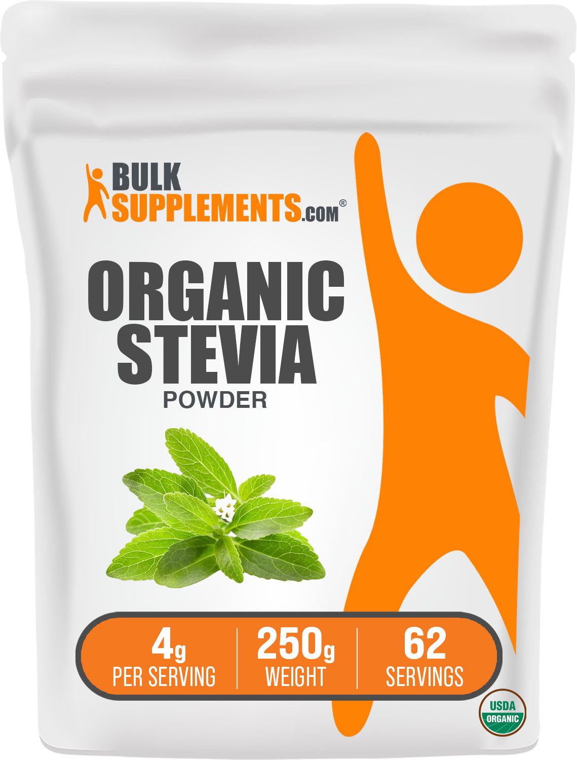 BulkSupplements.com Organic Stevia Powder 250g bag