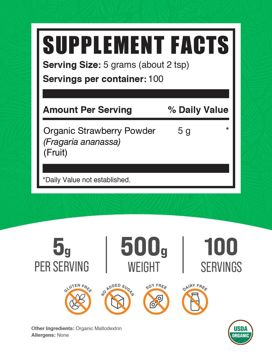 Organic Strawberry Powder 500g label 