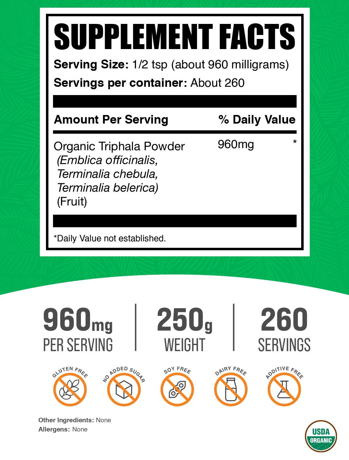 Organic triphala powder label 250g
