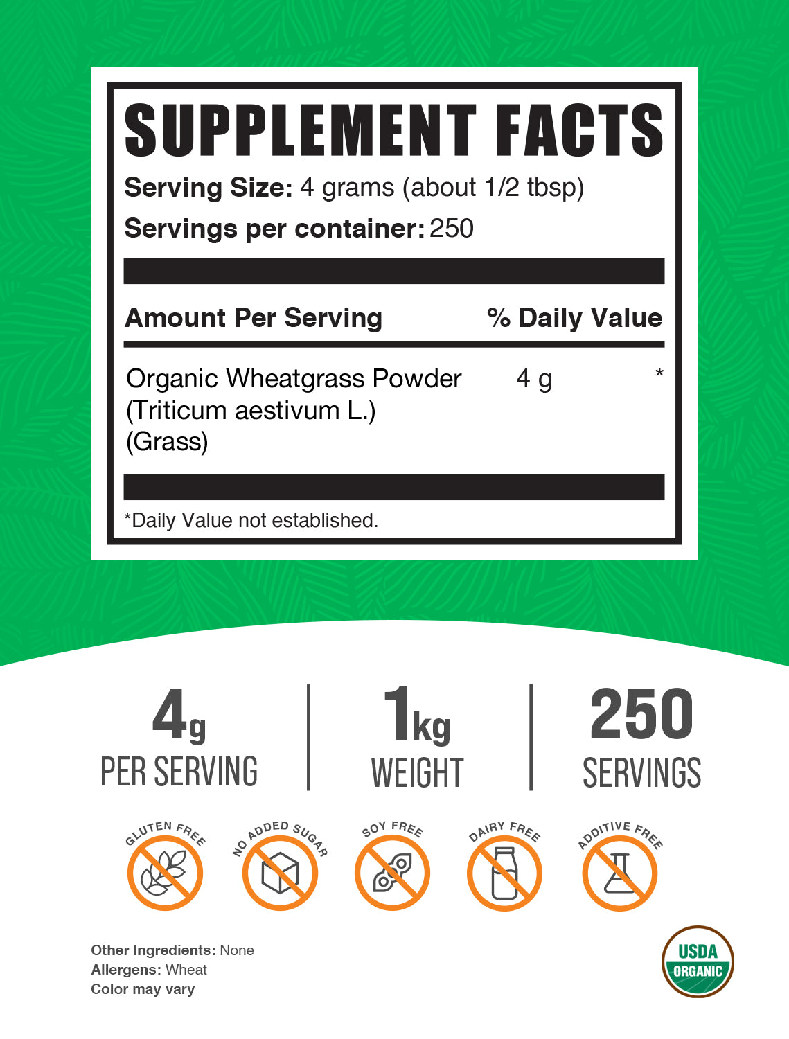 Organic Wheatgrass Powder 1kg Label