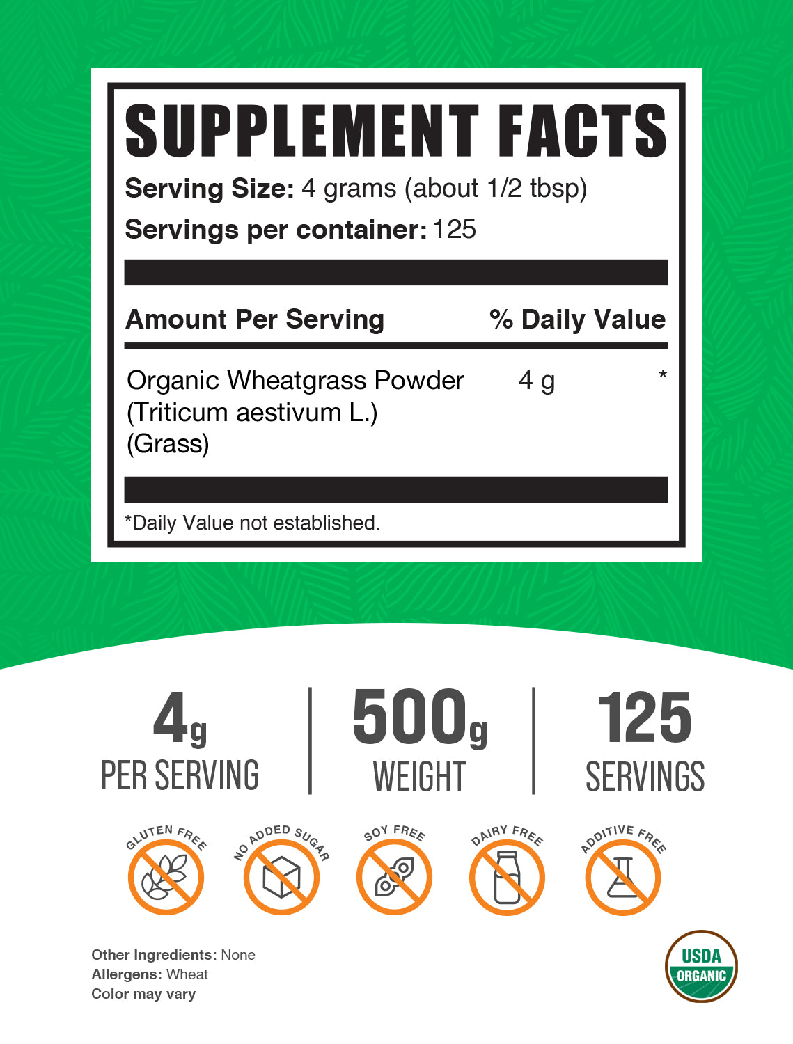 Organic Wheatgrass Powder 500g Label