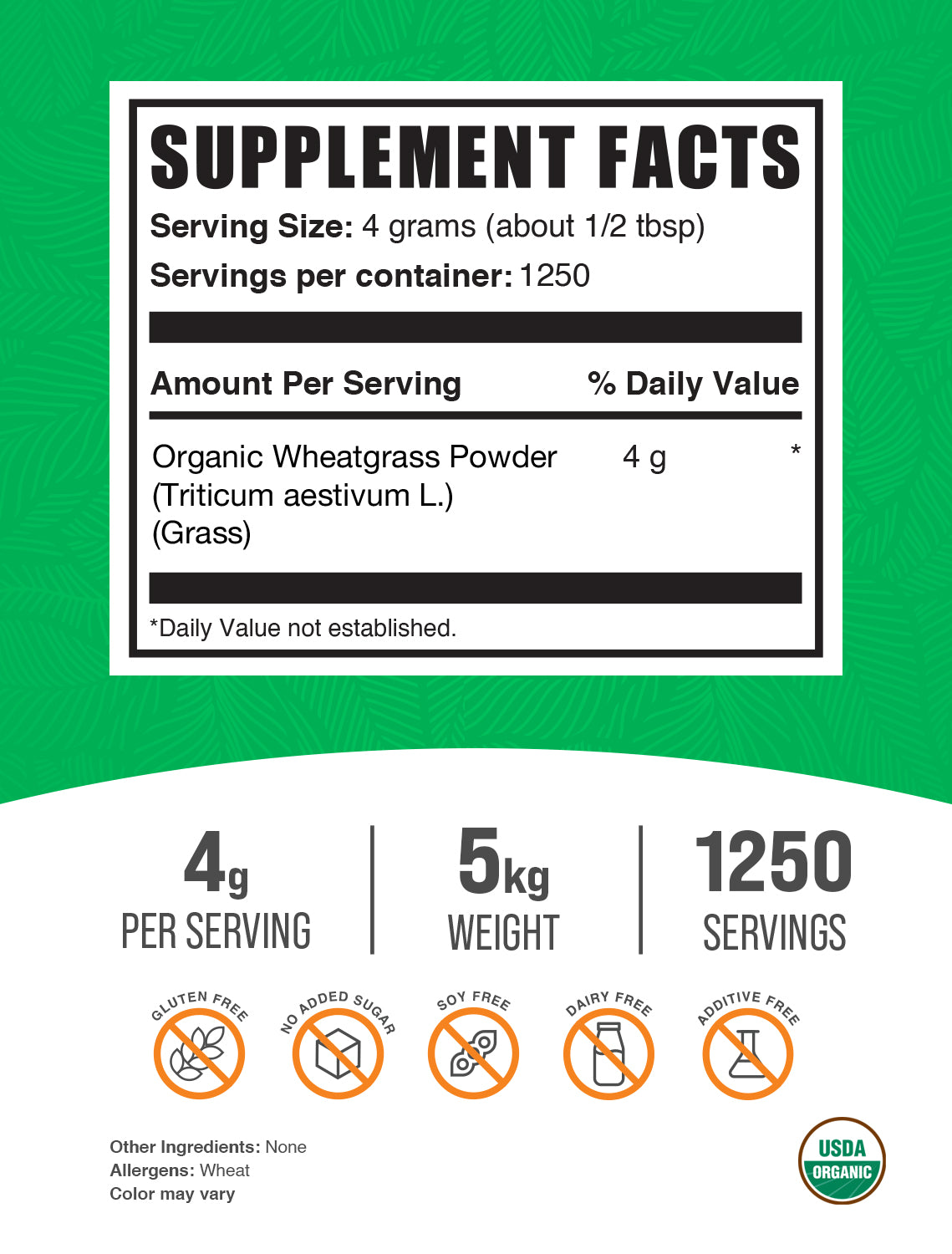 Organic Wheatgrass Powder 5kg Label
