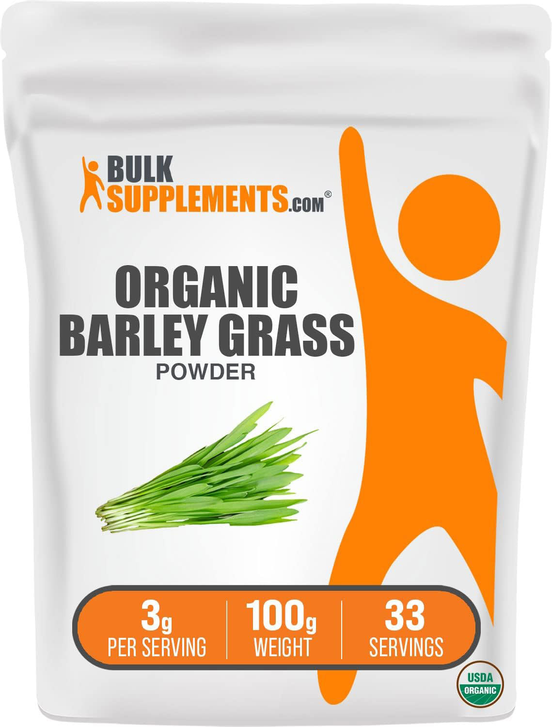 Organic Barley Grass Powder 100g bag with 33 servings at 3g per serving