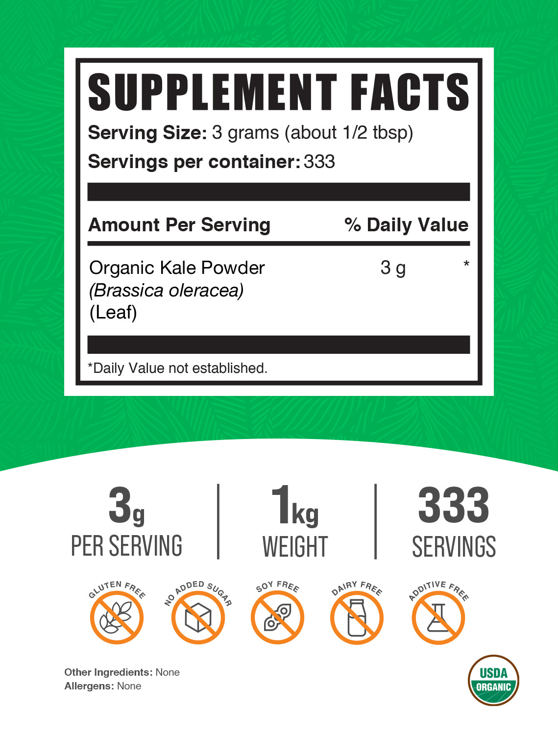 Organic kale 1kg label 