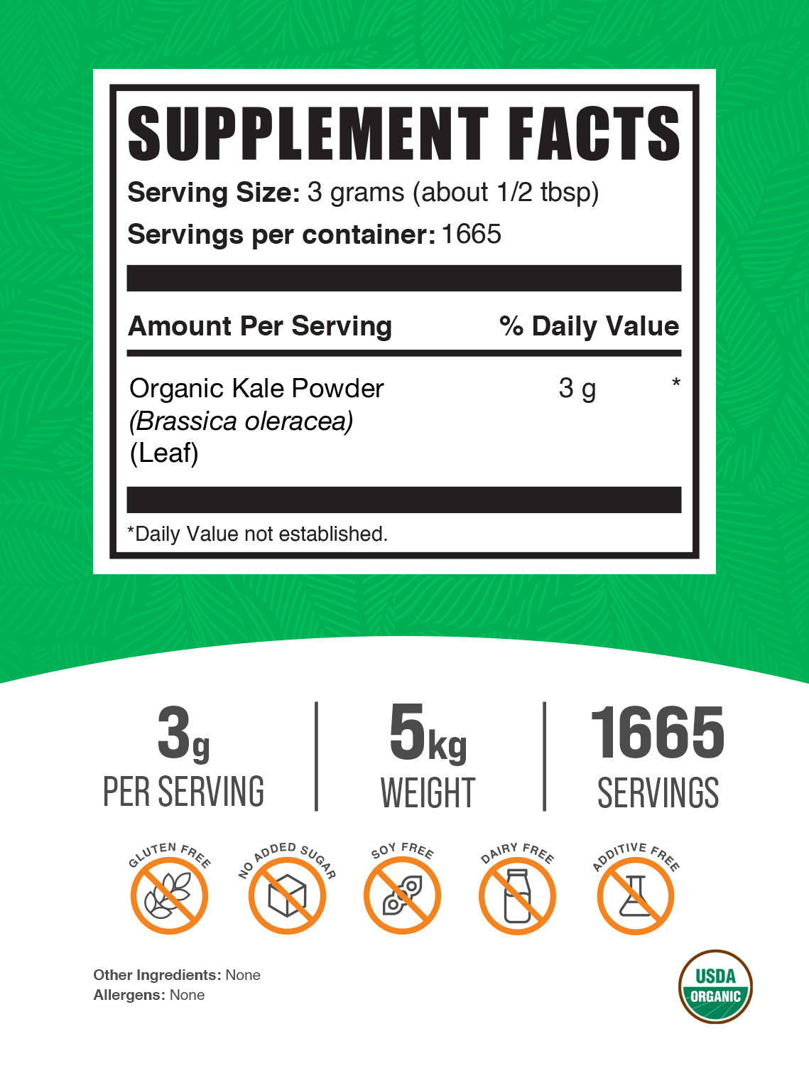 organic kale 5kg label 