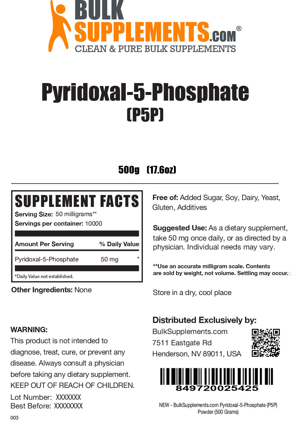 Supplement Facts Pyridoxal-5-Phosphate P5P
