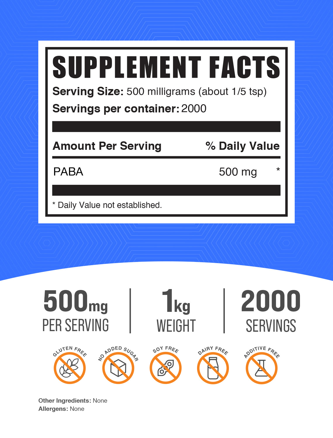 Para-Aminobenzoic Acid (PABA) Powder 1kg Label