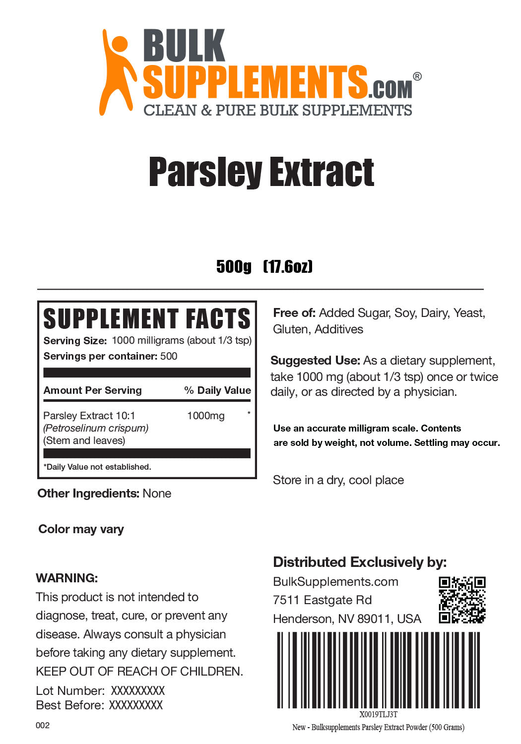 Supplement Facts Parsley Extract