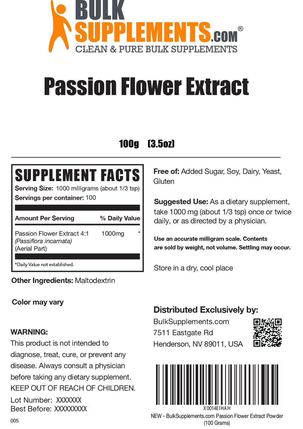 Supplement Facts Passion Flower Extract