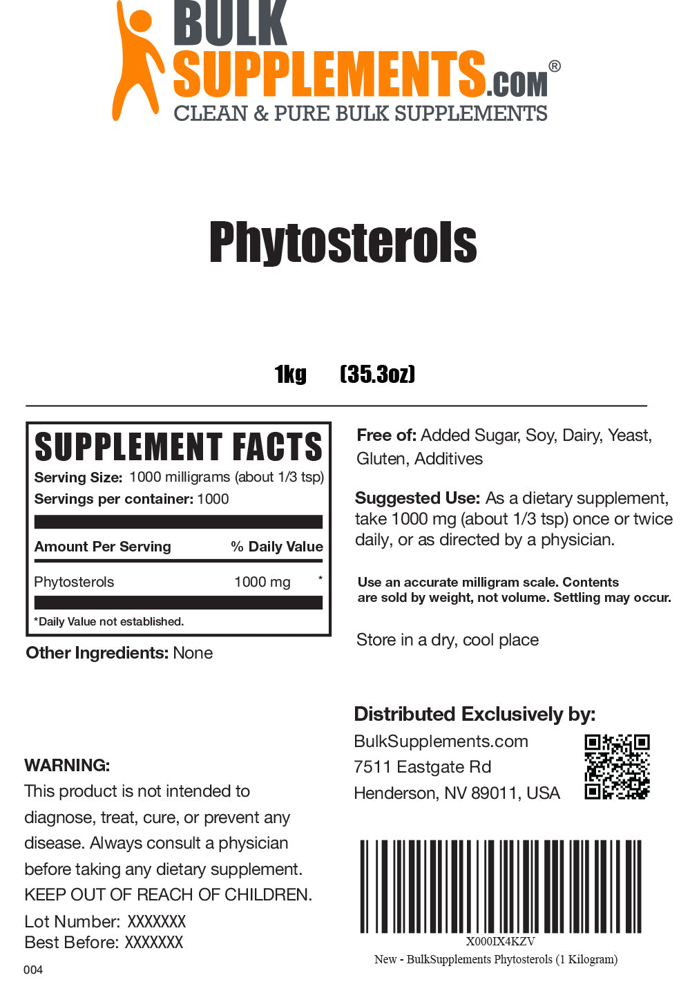 Supplement Facts Phytosterols