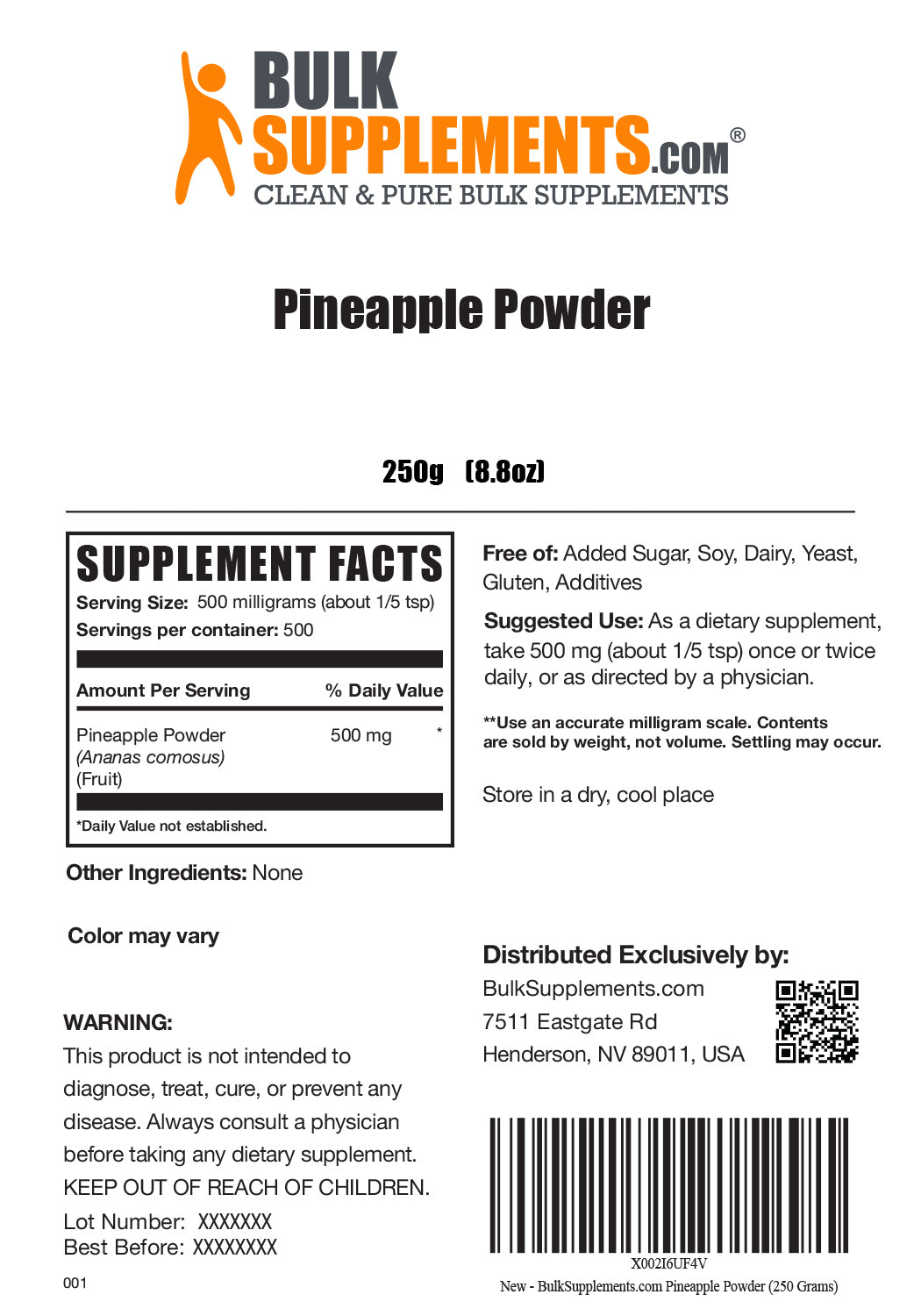 Supplement Facts Pineapple Powder